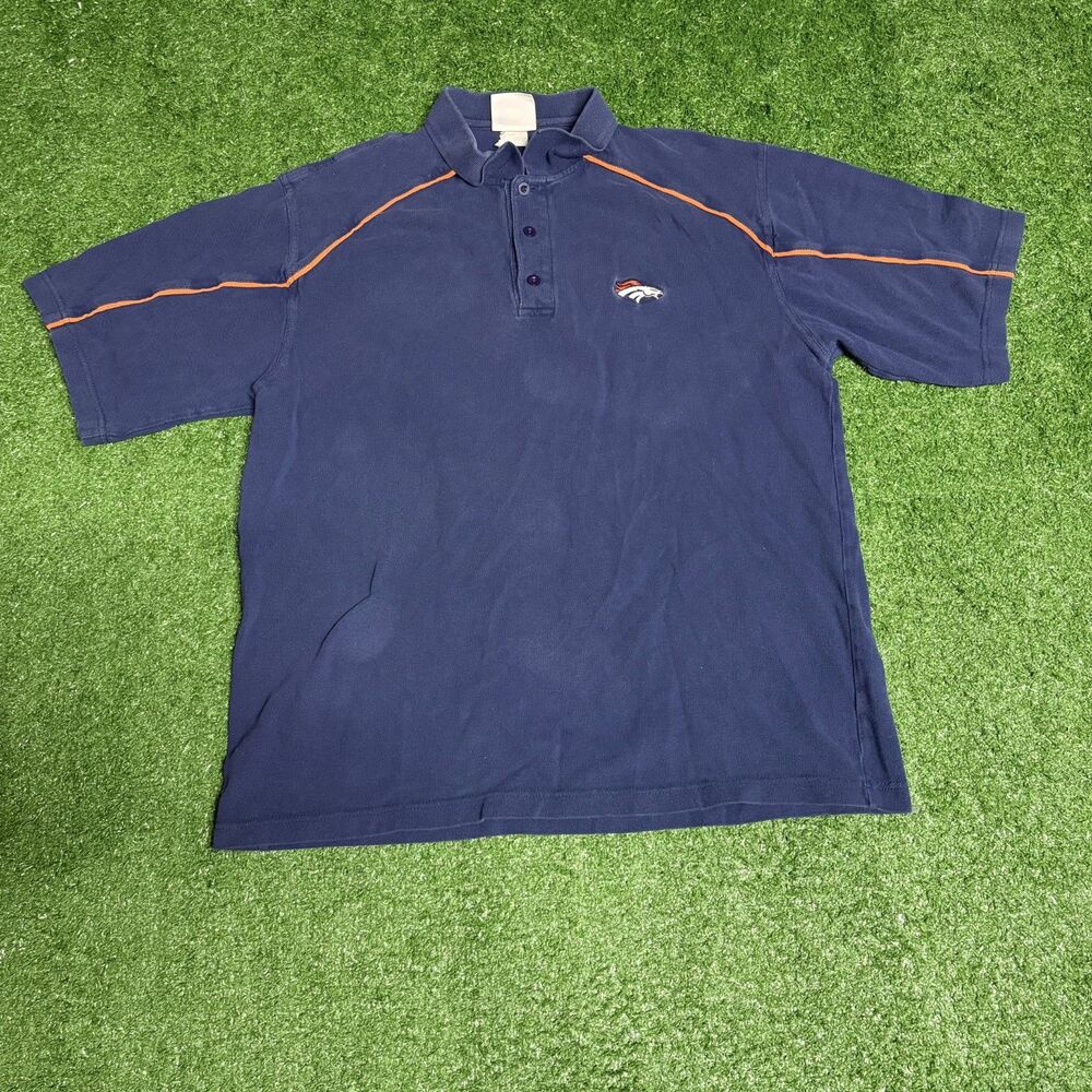 Denver Broncos NFL Polo Men’s XL Navy Blue Orange Piping Team Apparel